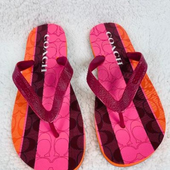 Coach Multi Colored Striped Flip Flops - Picture 3 of 9